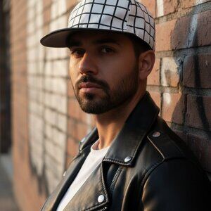 Emporio Armani Luxury Grid Print Cap with Sheep Leather Brim - Size L